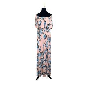 Hello Miz pink blue floral off shoulder ruffle maxi dress size XL